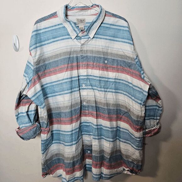 L.L Bean Chambray Button Down Long Sleeve Shirt Slightly Fitted Untucked Fit, St - Picture 1 of 3